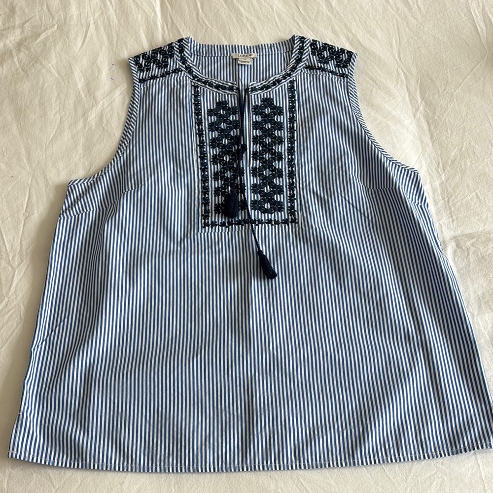 Striped Sleeveless Top with Embroidered Detail